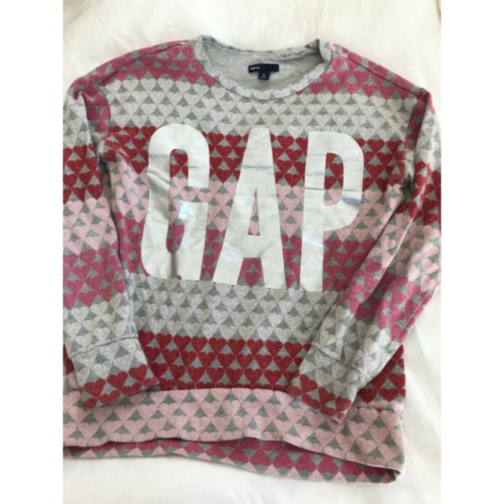 Gap Kids grey Sweatshirt with a Heart Pattern in Silver, Grey, Red, and Pink